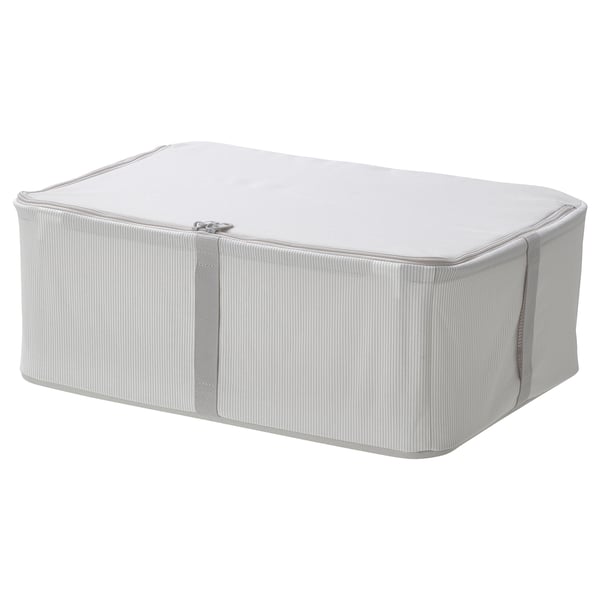 HEMMAFIXARE storage case, fabric striped/white/grey, 34x51x19 cm