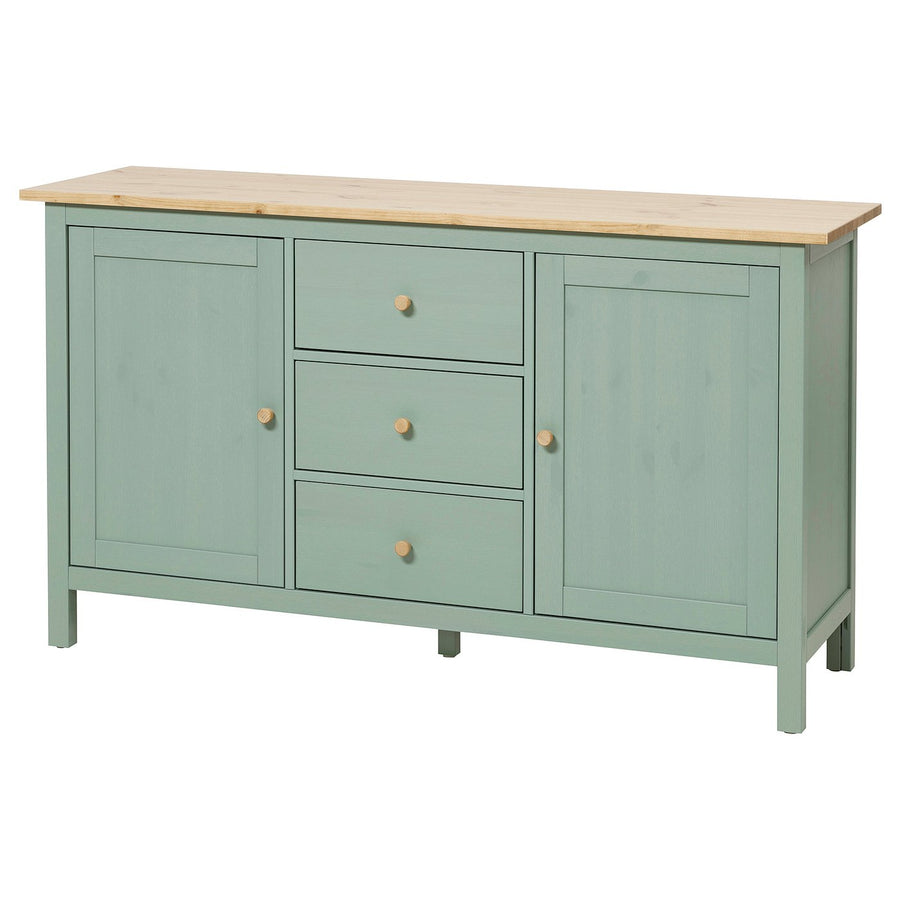 HEMNES sideboard, grey-green/light brown stained, 157x88x47 cm