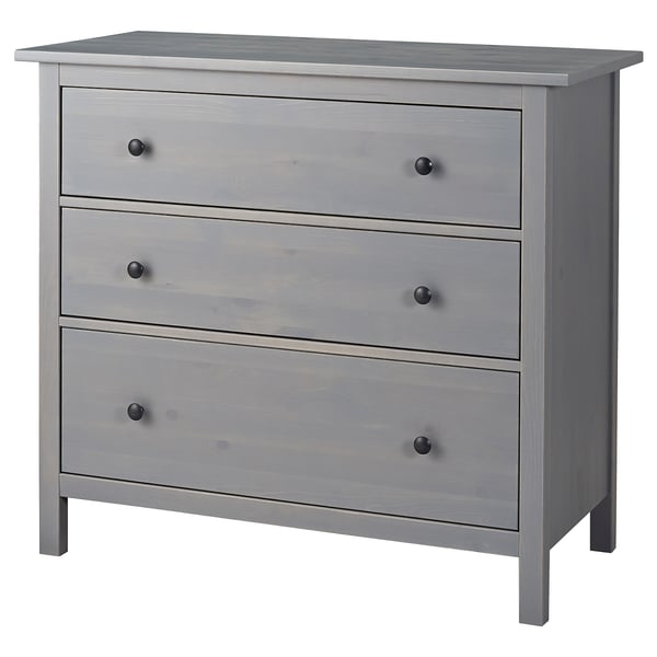 HEMNES chest of 3 drawers, grey stained, 108x96 cm