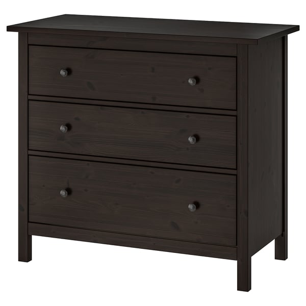 HEMNES chest of 3 drawers, black-brown, 108x96 cm