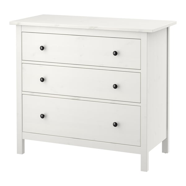 HEMNES chest of 3 drawers, white stain, 108x96 cm