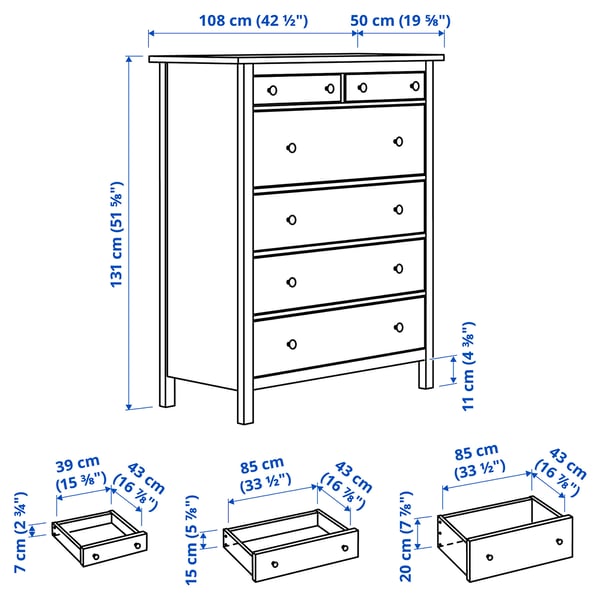 HEMNES chest of 6 drawers, grey stained, 108x131 cm