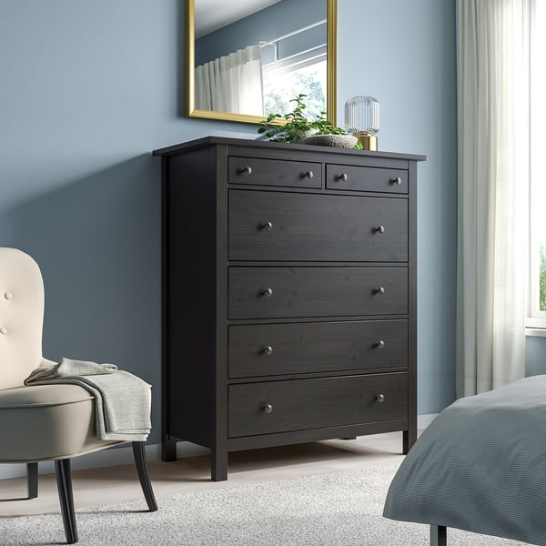 HEMNES chest of 6 drawers, black-brown, 108x131 cm