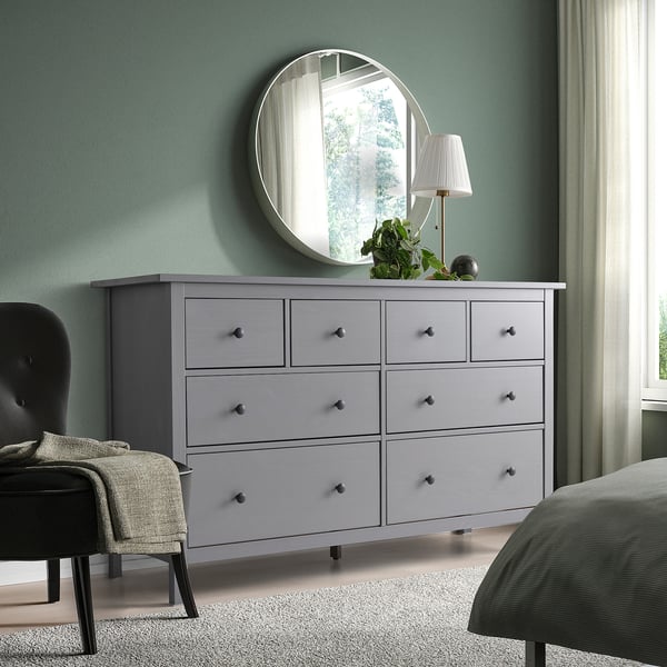 HEMNES chest of 8 drawers, grey stained, 160x96 cm