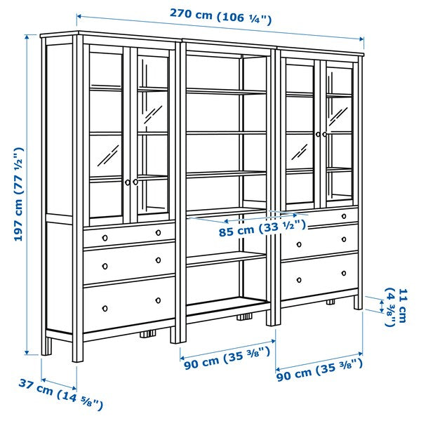 HEMNES storage combination w doors/drawers, grey-green/light brown stained, 270x197 cm