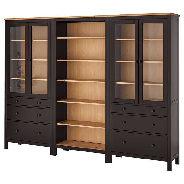 HEMNES storage combination w doors/drawers, black-brown/light brown, 270x197 cm