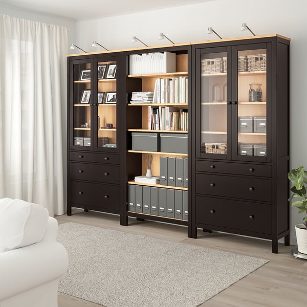 HEMNES storage combination w doors/drawers, black-brown/light brown, 270x197 cm
