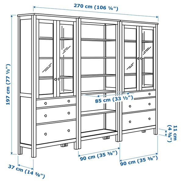 HEMNES storage combination w doors/drawers, white stain/light brown, 270x197 cm