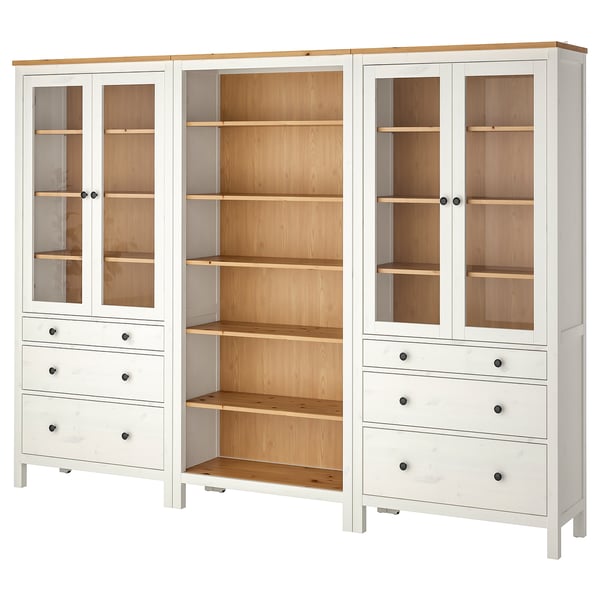 HEMNES storage combination w doors/drawers, white stain/light brown, 270x197 cm