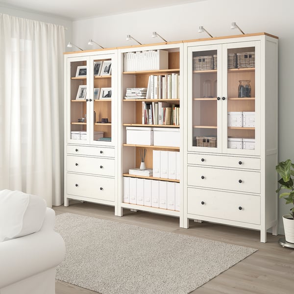 HEMNES storage combination w doors/drawers, white stain/light brown, 270x197 cm