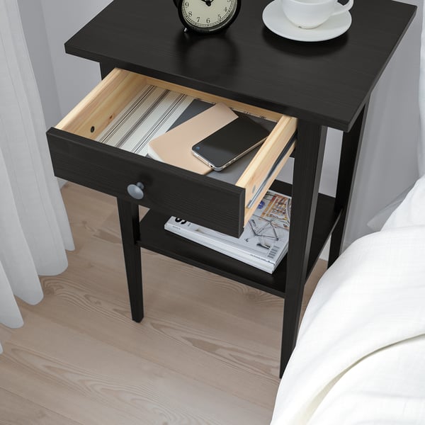 HEMNES bedside table, black-brown, 46x35 cm
