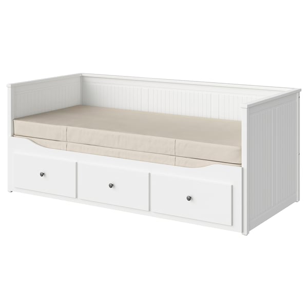 HEMNES day-bed w 3 drawers/2 mattresses, white/Vannareid extra firm, 80x200 cm