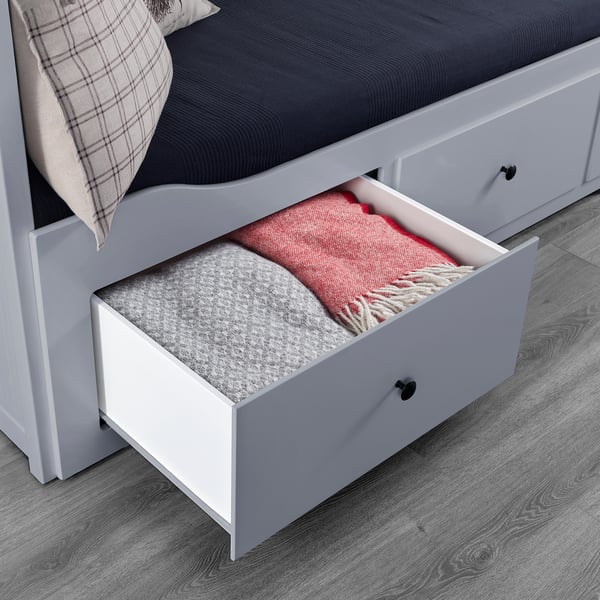 HEMNES day-bed w 3 drawers/2 mattresses, grey/Åfjäll medium firm, 80x200 cm