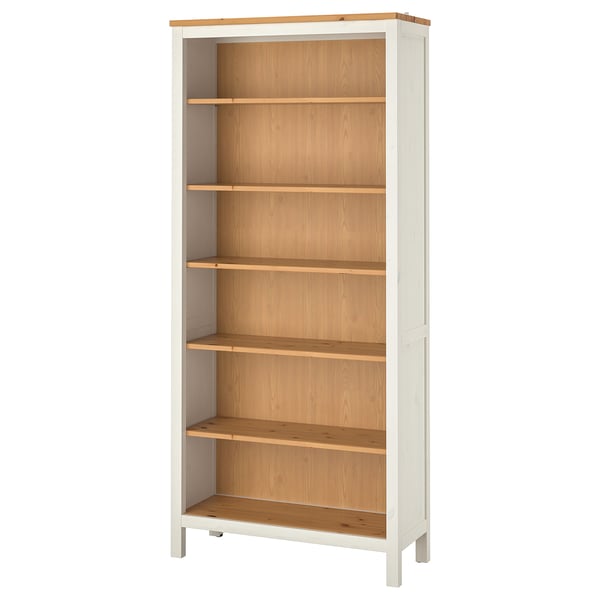 HEMNES bookcase, white stain/light brown, 90x197 cm