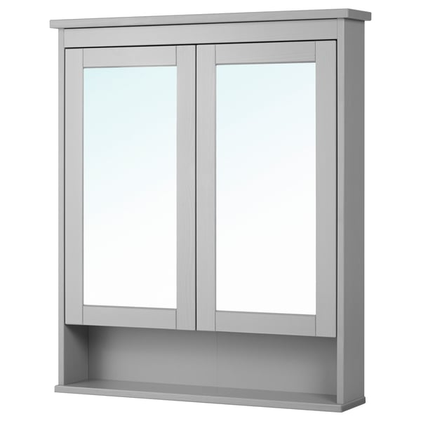 HEMNES mirror cabinet with 2 doors, grey, 83x16x98 cm