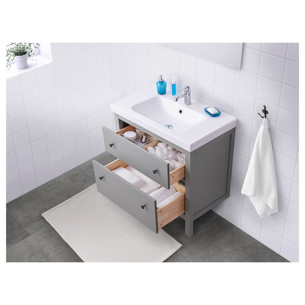 HEMNES wash-stand with 2 drawers, grey, 80x47x83 cm