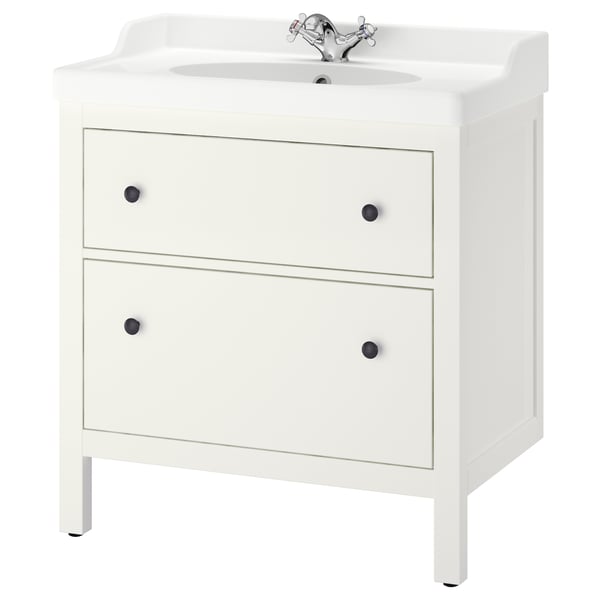 HEMNES / RUTSJÖN wash-stnd w drawers/wash-basin/tap, white, 82x49x95 cm