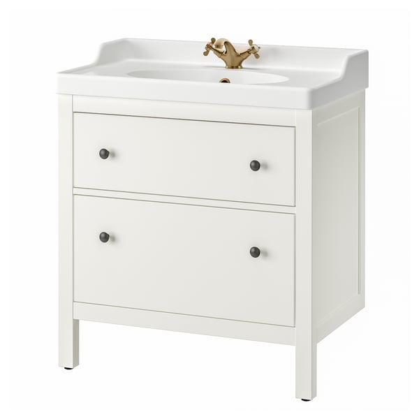 HEMNES / RUTSJÖN wash-stnd w drawers/wash-basin/tap, white, 82x49x95 cm