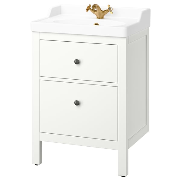 HEMNES / RUTSJÖN wash-stnd w drawers/wash-basin/tap, white, 62x49x95 cm
