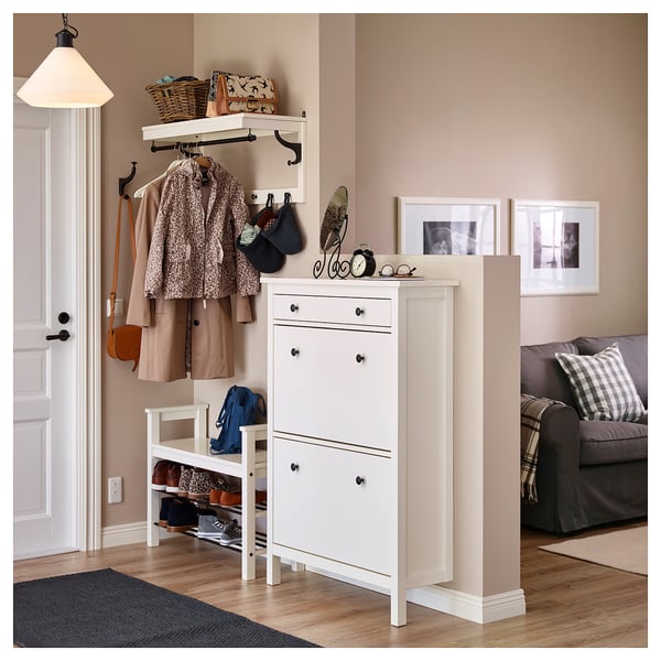 HEMNES shoe cabinet with 2 compartments, white, 89x30x127 cm