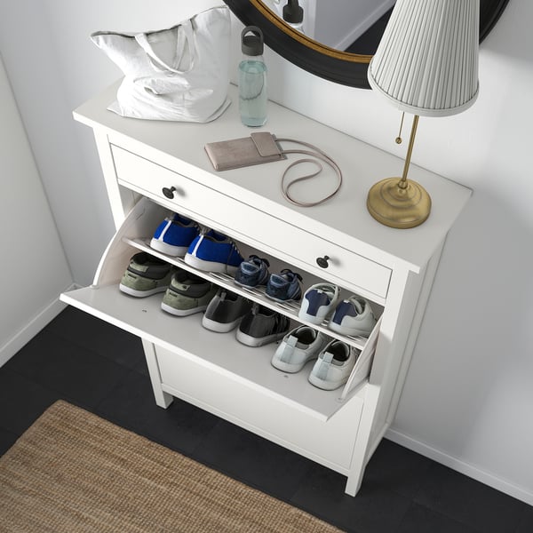 HEMNES shoe cabinet with 2 compartments, white, 89x30x127 cm