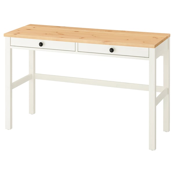 HEMNES desk with 2 drawers, white stain/light brown, 120x47 cm