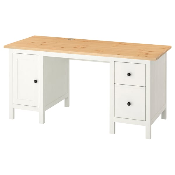HEMNES desk, white stain/light brown, 155x65 cm