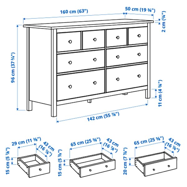 Ikea HEMNES - Bedroom furniture, set of 3, white stain, 80x200 cm