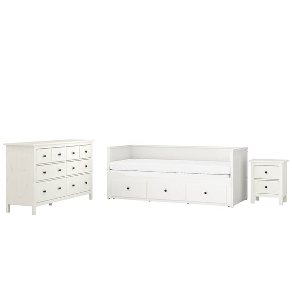 HEMNES bedroom furniture, set of 3, white stain, 80x200 cm