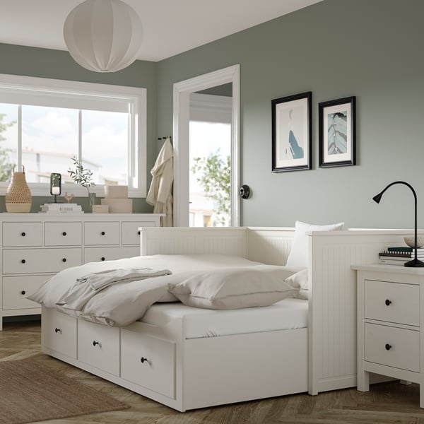 HEMNES bedroom furniture, set of 3, white stain, 80x200 cm