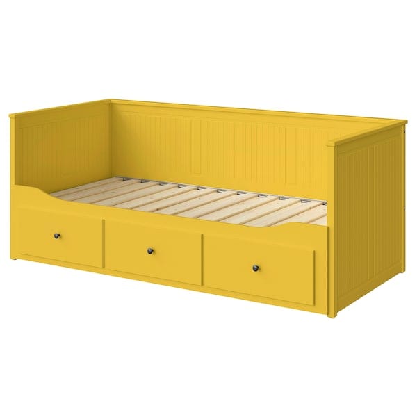 HEMNES day-bed frame with 3 drawers, yellow