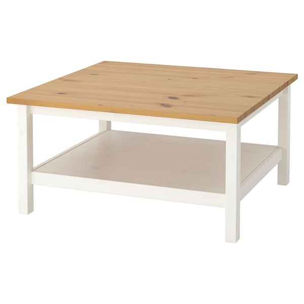 HEMNES coffee table, white stain/light brown, 90x90 cm
