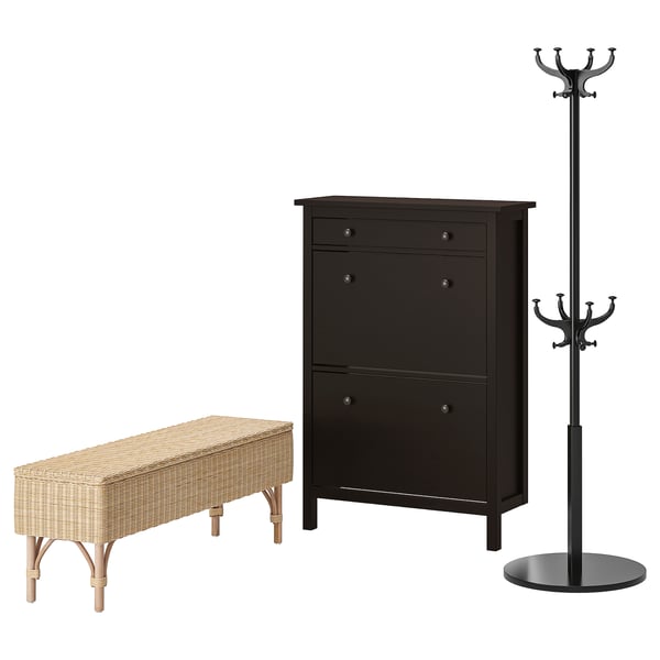 HEMNES / TOLKNING hallway furniture, set of 3, black-brown