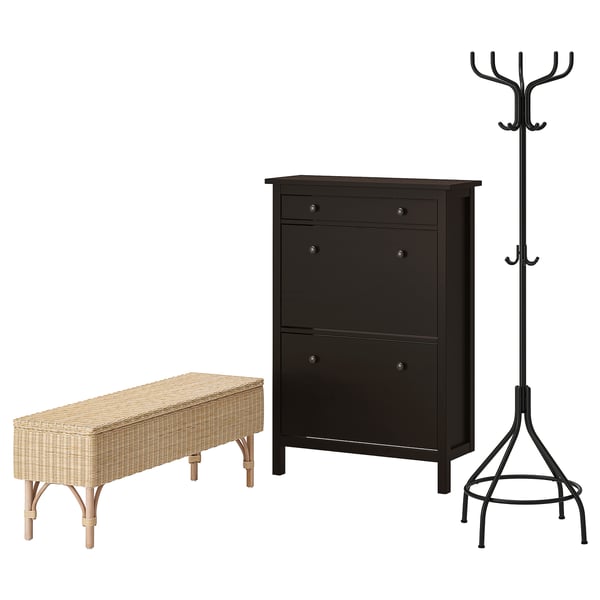 HEMNES / TOLKNING hallway furniture, set of 3, black/black-brown