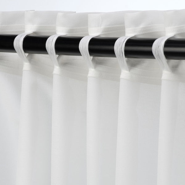 HILJA curtains, 1 pair, white/with heading tape, 145x300 cm