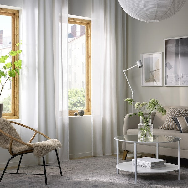 HILJA curtains, 1 pair, white/with heading tape, 145x300 cm