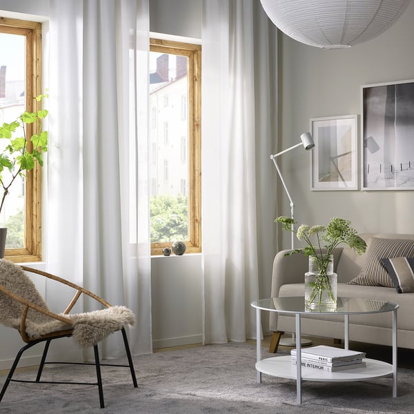 HILJA curtains, 1 pair, white/with heading tape, 145x300 cm