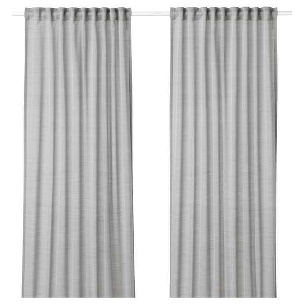 HILJA curtains, 1 pair, grey/with heading tape, 145x300 cm