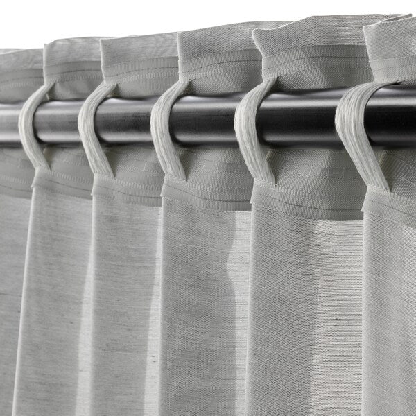 HILJA curtains, 1 pair, grey/with heading tape, 145x300 cm