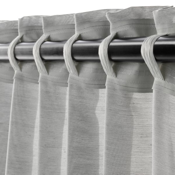 HILJA curtains, 1 pair, grey/with heading tape, 145x300 cm
