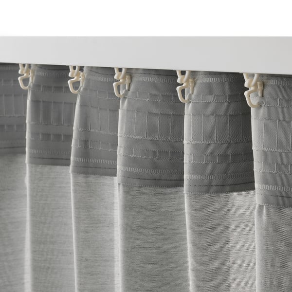 HILJA curtains, 1 pair, grey/with heading tape, 145x300 cm