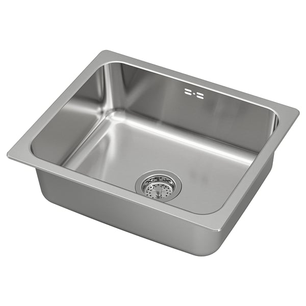 HILLESJÖN inset sink, 1 bowl, stainless steel, 56x46 cm