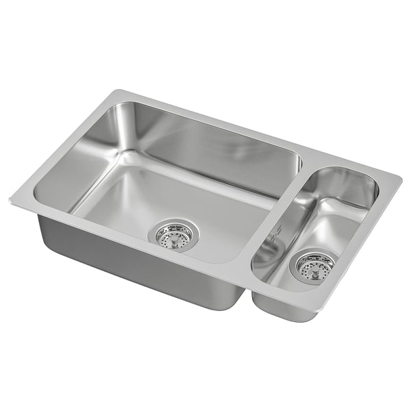 HILLESJÖN inset sink 1 1/2 bowl, stainless steel, 75x46 cm