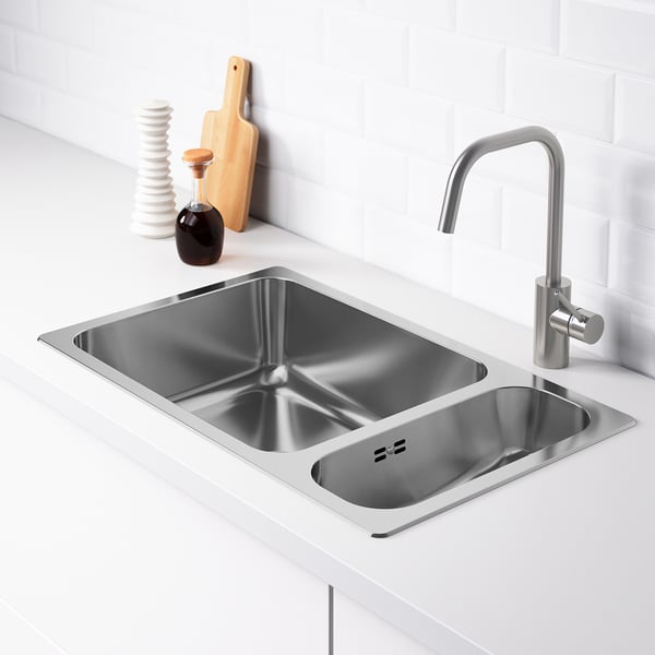 HILLESJÖN inset sink 1 1/2 bowl, stainless steel, 75x46 cm