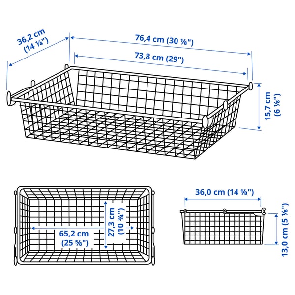 HJÄLPA wire basket with pull-out rail, white, 80x40 cm