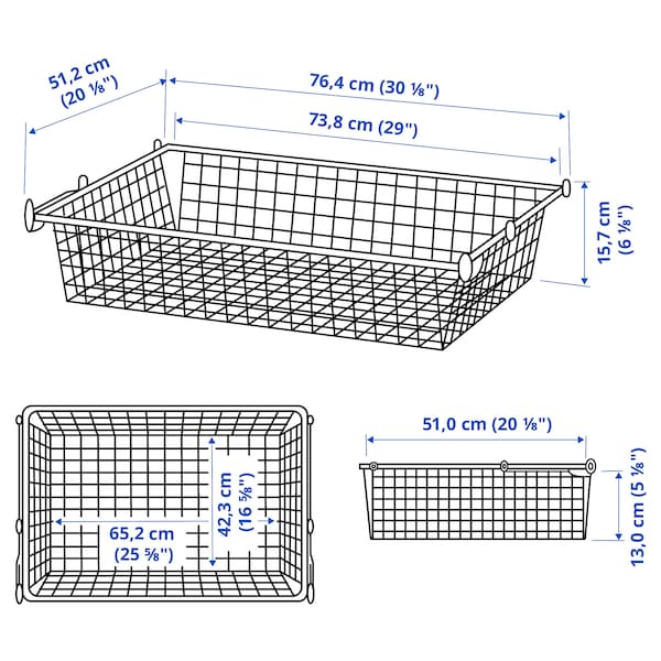 Ikea HJÄLPA - Wire basket with pull-out rail, white, 80x55 cm
