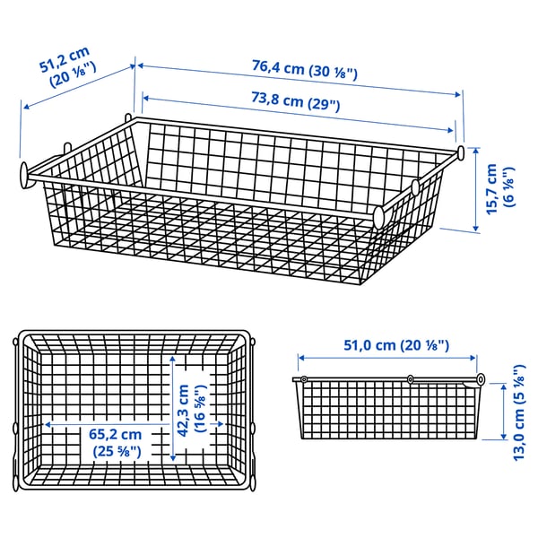 HJÄLPA wire basket with pull-out rail, white, 80x55 cm