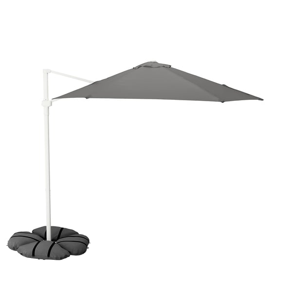 HÖGÖN / IGGÖN parasol, hanging with base, grey/dark grey, 270 cm