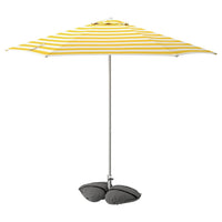 HÖGÖN / IGGÖN parasol with base, off-white bright yellow/striped dark grey, 270 cm