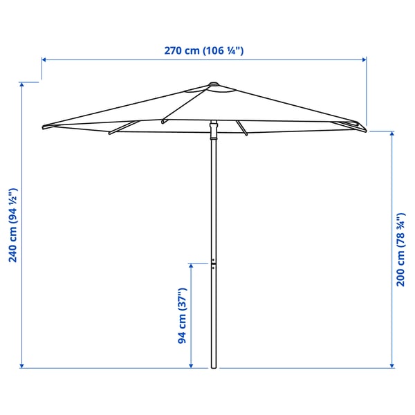 HÖGÖN parasol, grey, 270 cm